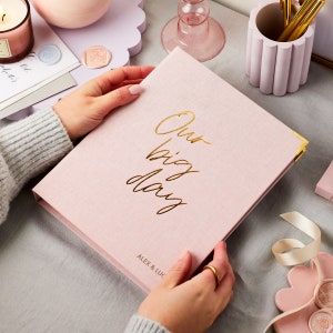 Personalized Blush Pink Wedding Planner: Linen Keepsake with Gold Foil - *US Tariffs Included*