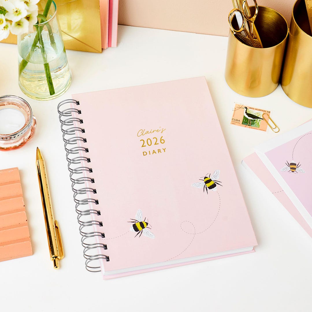 Personalised Bee 2026 Diary: Gold Foil Name, Weekly or Daily Planner ...