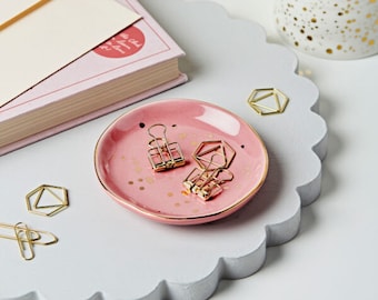 Gold Speckled Pink Trinket Dish - Trinket Dish - Jewellery Dish - Dressing Table Dish - Pink Dish