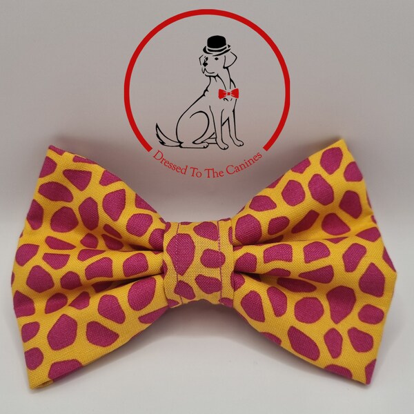 Electric Safari Fabric - Dog Bow Tie (Cerise Giraffe)