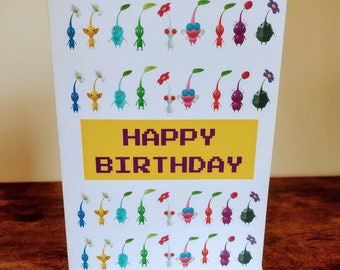 Handmade Pikmin inspired Birthday Card. A5 Card.