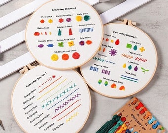 Beginner Embroidery Kit, Embroidery Stitch Sampler Kit for Starter, Needlepoint, Embroidery Pattern, Cross Stitch, Modern Embroidery