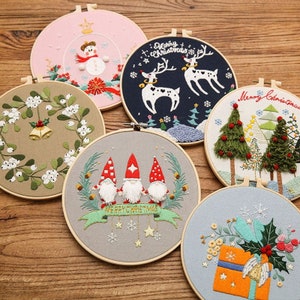 Christmas Embroidery Kit for Adult, Hand Embroidery DIY, Beginner Craft Kit, Santa Claus/Snowman Pattern, Christmas Ornament, Christmas Gift