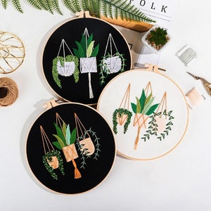 Green Plants Embroidery Kit for Beginner, Hand Embroidery Kit for Adults, DIY Handmade Craft Kit, Home Wall Decor, Christmas Gifts