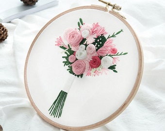 Floral Embroidery Kit, Bouquet Embroidery Kit for Beginner, Modern Crewel Embroidery Kit with Pattern, Needlepoint Kit, DIY Craft Kit
