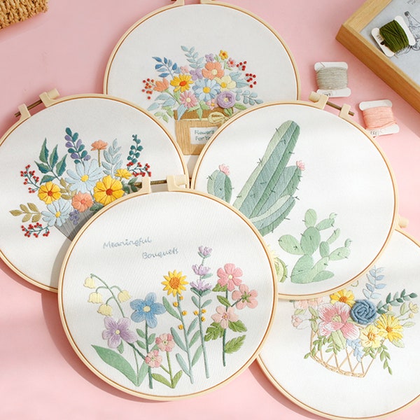 Beginner Floral Embroidery Kits, DIY Embroidery Kit for Cross-Stitch, Embroidery Pattern Beginner, DIY Craft Kit, DIY Decor, Gift for Her