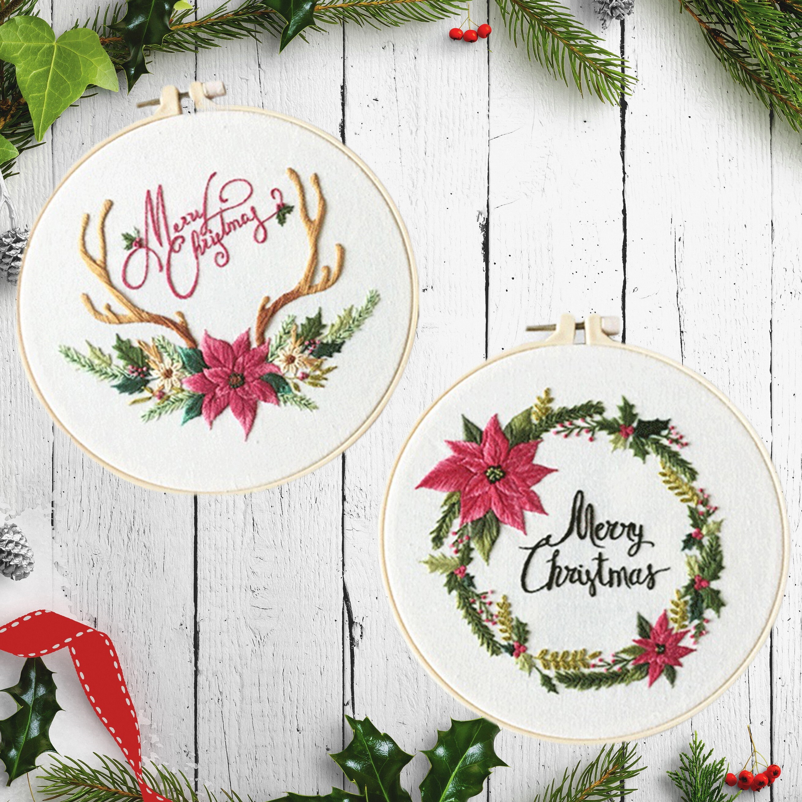 Christmas Embroidery kit with Patterns and Instructions, DIY Adult Merry  Christmas Cross Stitch Kits