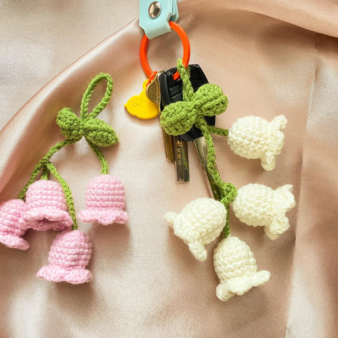 Crochet Lily of the Valley Key Chain Earrings Bag Accessories Etsy