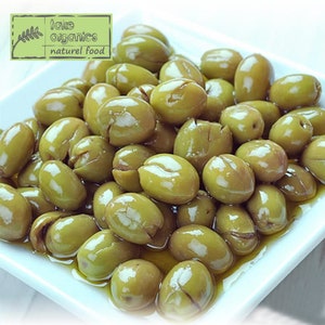 Organic Cracked Green Olive, Natural, Mediterranean snacks, Turkish cuisine, Marinated olives, Healthy lifestyle, Appetizer