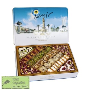 Traditional Flavors Metal Box, Mixed Turkish Delight, Authentic, Traditional Candy, Gift, 540 Gr