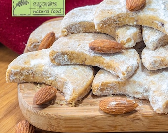Homemade Cookies, Almond Cookies, Crescent Moon Cookies, Kavala Almond Cookies, Greek Cookies, Delicious Cookies, 290gr-FREE SHIPPING