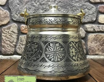 Handmade Tinned Copper Bucket, Engraved 2 Liter, Kitchen Decor