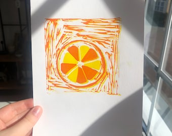 Fruit Lino print: orange and lemon