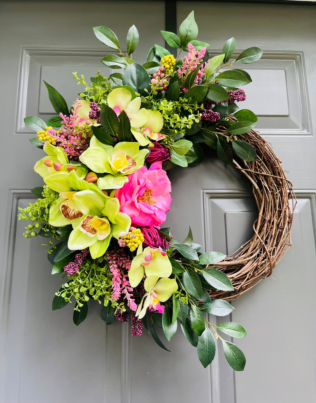 Summer Pink and Green Front Door Wreath. Summer Wreath. Summer - Etsy