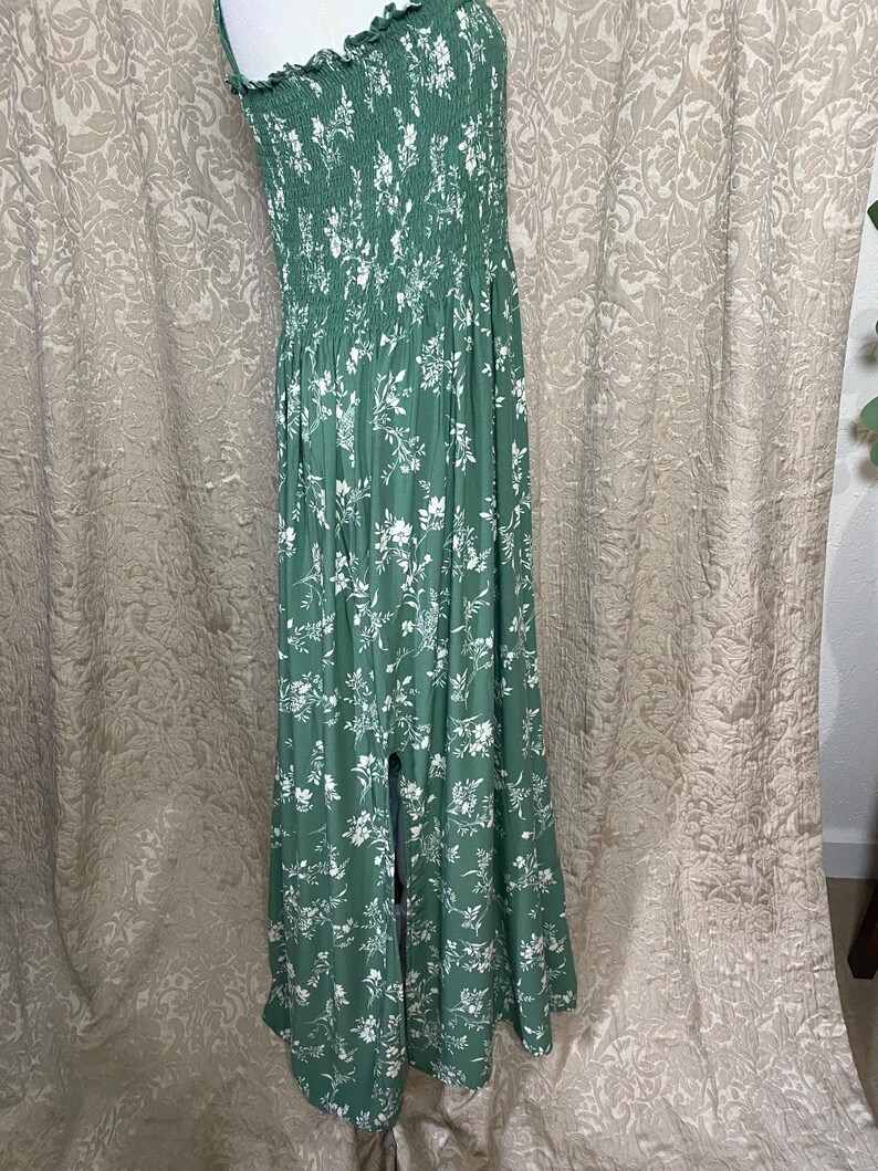 Green Floral Smocked Dress - Etsy