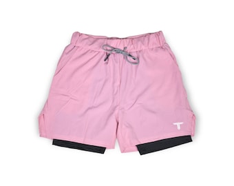 Mens Pink Workout Active Shorts for Running