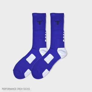 2-Pack Dri-Fit Blue/White Crew Athletic Elite Sports Socks, Everyday Crew Socks, Fitness Socks