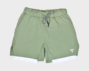 Mens Workout Shorts for Running and Exercise, Green Gym Shorts With Liner
