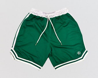 Green Mesh Basketball Shorts, 5 Inch Inseam Shorts with Pockets, Running and Fitness Shorts