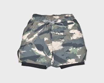 Men&#39;s Camo Workout Shorts, 2-in-1 Gym Shorts, Camo Shorts