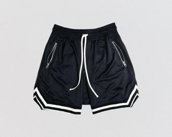 Black Mesh Basketball Shorts With Zip Pockets - 7 Inch Inseam