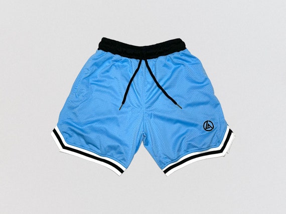 Blue Mesh Basketball Shorts, 5 Inch Inseam Shorts With Pockets