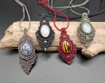 Macrame necklace with gemstone and brass beads