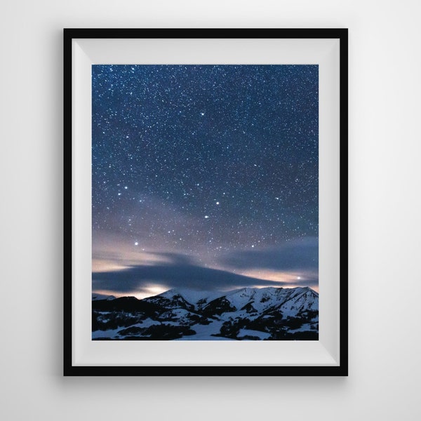Space Print,Space Wall Decor,Stars and Space Art,Mountain Night Landscape,Star Gazing Gifts,Night sky Digital wallpaper