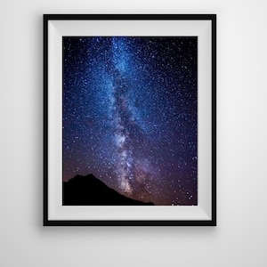 Impresión de cielo nocturno, cartel de cielo estrellado, paisaje nocturno, paisaje, arte de pared imprimible, descarga instantánea, paisaje, arte de pared de la Vía Láctea