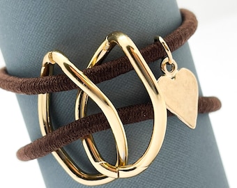 3 Retro Heart Elastic Hair Tie Chic Stretchy Ponytail Holder Gold-Edged Charm Fashion Metal Circle Ponytail Holder Hair Ropes Gothic Punk  main image 4