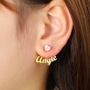 Custom Name Crystal Stud Earrings, Personalized Stainless Steel Earrings