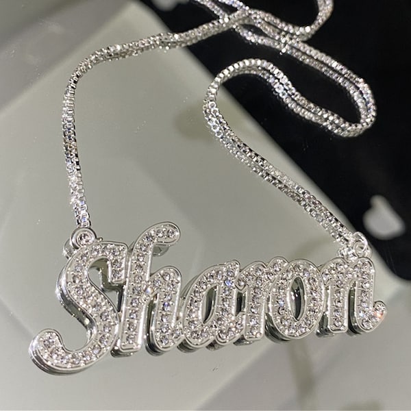 Iced Name Plate Necklace Etsy