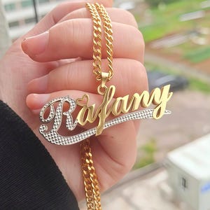 Double Plated Name Necklace,Custom Name Necklace,Gold Name Necklace,Nameplate Necklace,Two Tone Necklace,Personalized Jewelry,Gift For Her