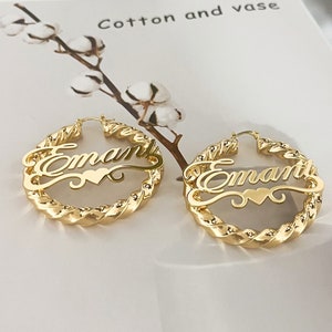Custom Name Hoop Earrings, Hoop Name Earrings, Personalized Earrings, Nameplate Earrings, Thick Hoop Earrings, Women Hoop Earrings