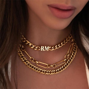 Custom letter Name Necklace, 8mm Cuban Chain Necklace, Name Choker Necklace, Blod Name Necklace, Gold Name Necklace, Personalized Necklace