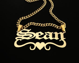 Custom Nameplate Necklace, Personalized Gold Cuban Chain, Handmade Jewelry Gift
