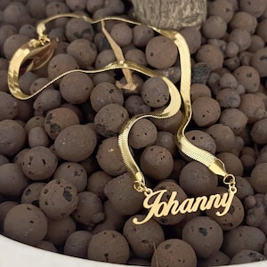 Custom Name Herringbone Chain Necklace, Personalized Jewelry