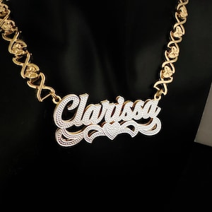 Collier prénom personnalisé 18 carats, collier prénom personnalisé, collier plaque signalétique 3D, collier prénom XO, collier plaque signalétique, cadeaux pour elle