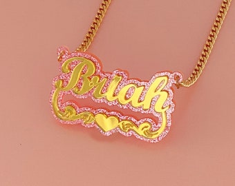 Aangepaste acryl naamketting, acryl naamplaatje, glitter naamketting, aangepaste naamketting, gepersonaliseerde acrylketting, kindernaamketting