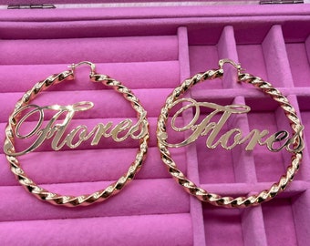 Custom Hoop Earrings Name, Name Twist Hoop Earrings, Gold Name Earrings, Custom Name Hoops, Personalized Earrings, Letter Hoop Earrings