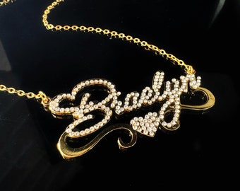 Crystal Script Name Necklace, Personalized Bling Jewelry