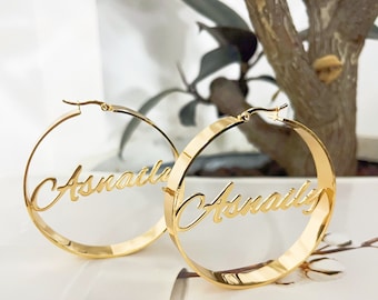 Custom Name Hoop Earrings, Gold Filled, Personalized Jewelry
