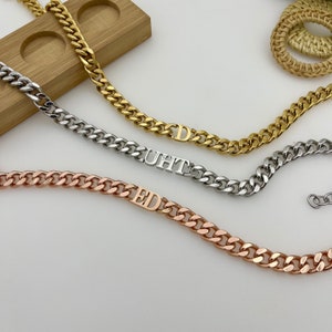 Custom 8mm Thick Cuban Chain Blod Letter Necklace, Letter Name Necklace, Personalized Necklace, Name Choker, Vintage Jewelry For Women Men