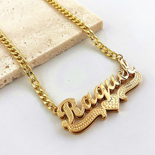 Two-Tone Custom Name Necklace, Double Plated, Cuban Chain