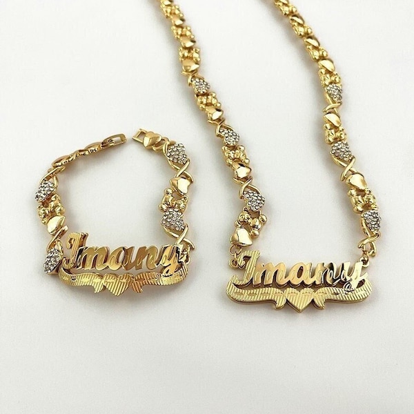 Custom Teddy Bear Chain Necklace Bracelet, Name XO Necklace, Nameplate Bracelet, Double Plated Necklace, Name Bracelet, Personalized Gifts