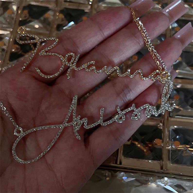 Custom Diamond Name Necklace, Personalized Crystal Script Jewelry - Etsy