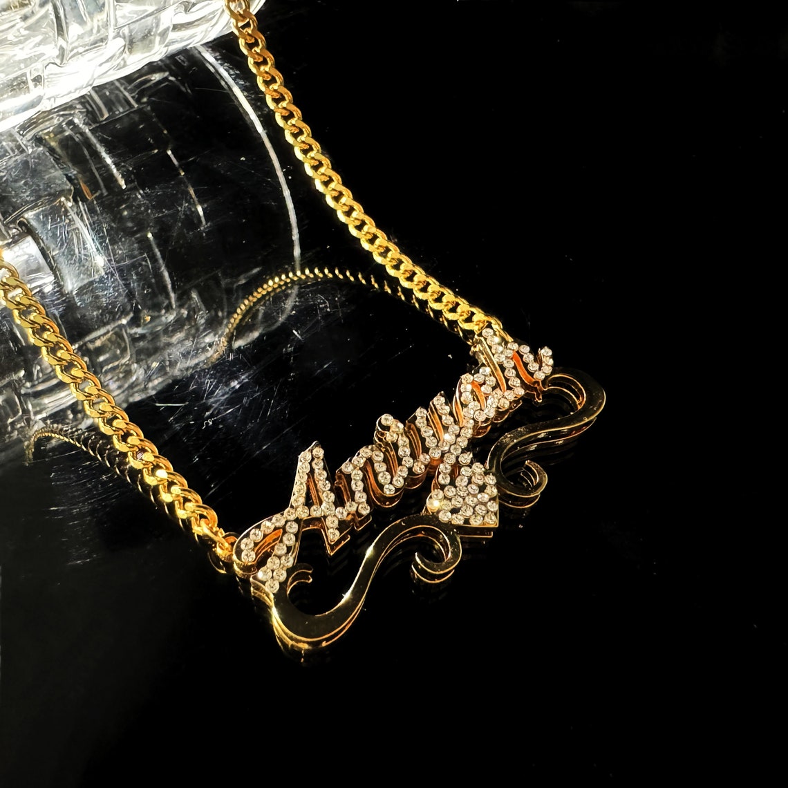 Custom Diamond Name Necklace, Personalized Cuban Chain, Stainless Steel ...