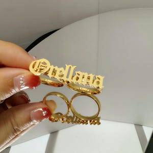Custom Name Ring, Two Fingers Ring, Personalized Name Ring, Gold ...