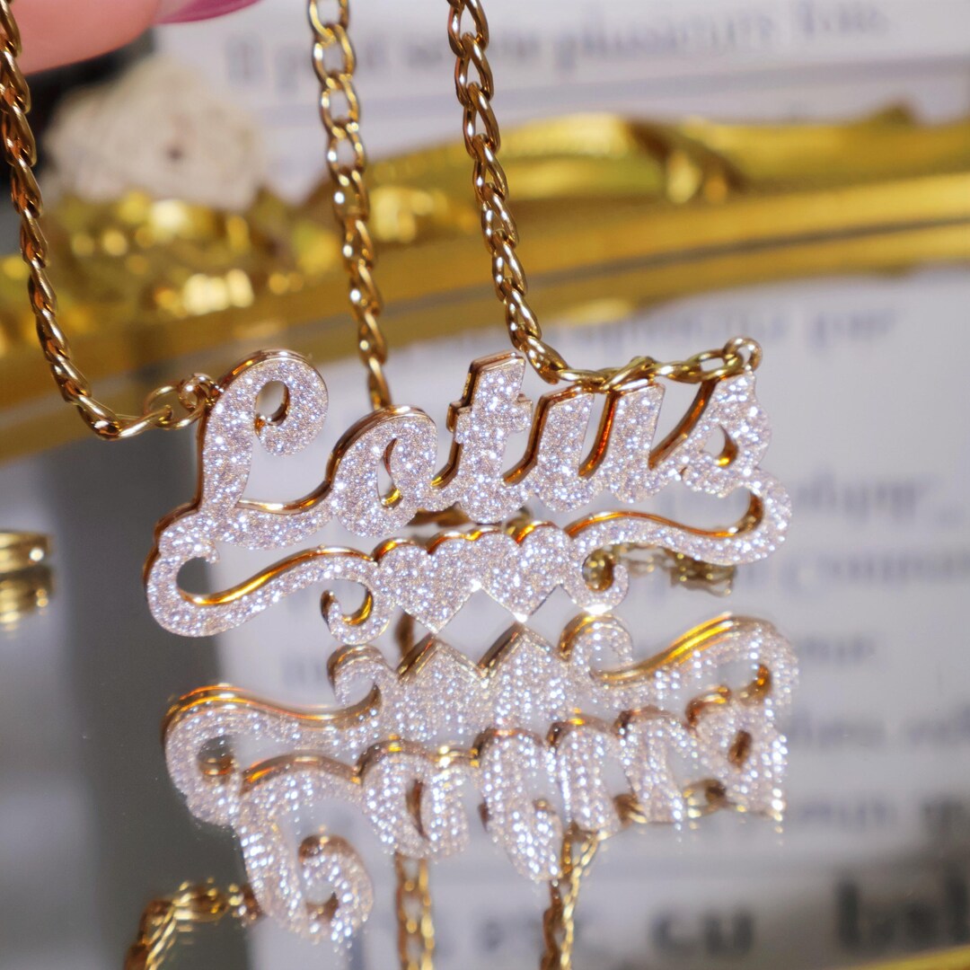 Custom Bling Name Necklace, Double Plated Cuban Chain, Personalized ...