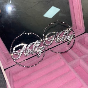 Custom Diamond Name Hoop Earrings, Hoop Name Earrings, Twist Hoop Earrings, Bling Name Earrings, Personalized Earrings, Name Earrings Gifts